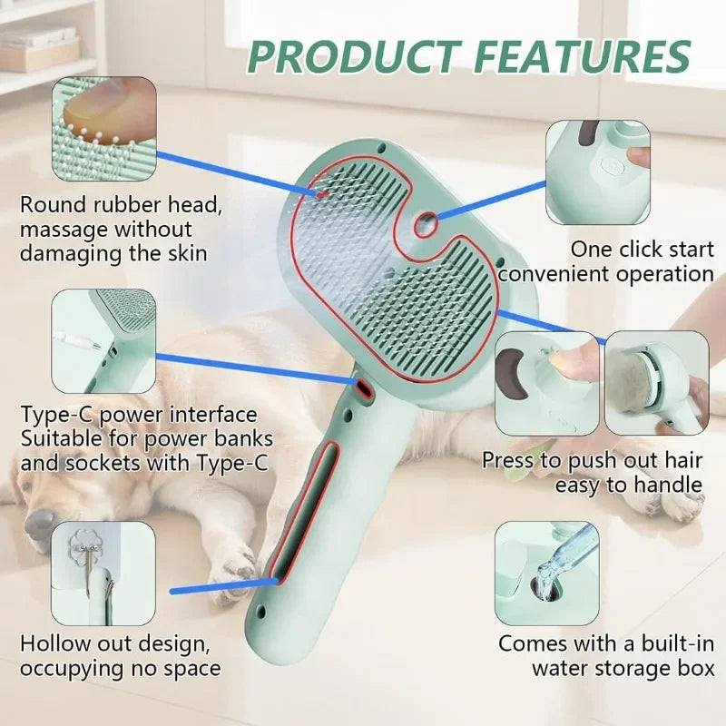 Steam Spray Pet Grooming Brush for Cats & Dogs
